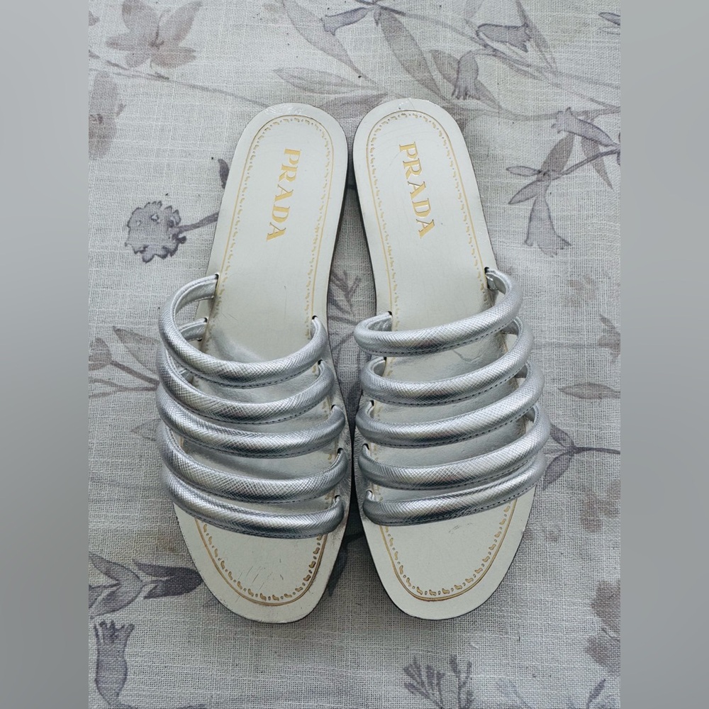 NWT Prada Silver Strappy Sandals Sz 37